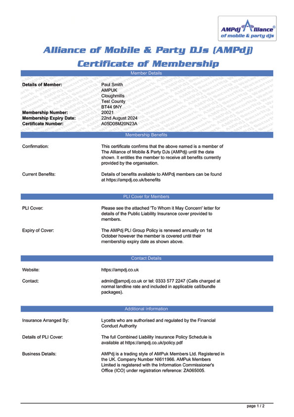 sample Membership certificate